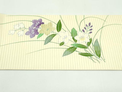 平和屋着物＊夏物　絽塩瀬　九寸名古屋帯　地紙桔梗文　金銀彩　正絹　逸品　CABF4772rv