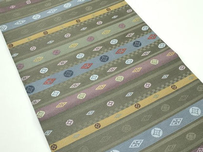 平和屋着物＊夏物　九寸開き名古屋帯　七宝文　金糸　正絹　逸品　CABF4776rv