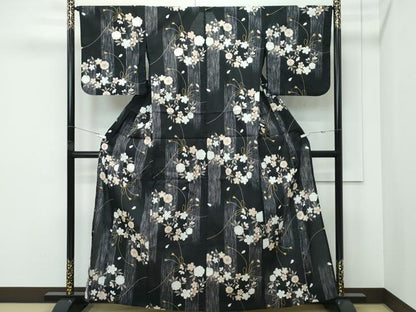 平和屋着物∴夏物　浴衣　花丸文　黒地　綿　逸品　CABF4782rv