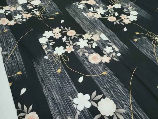 平和屋着物∴夏物　浴衣　花丸文　黒地　綿　逸品　CABF4782rv
