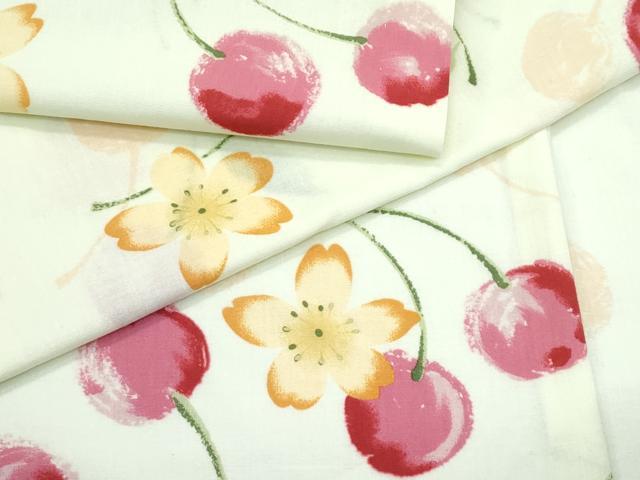 平和屋着物∴夏物　YUKI TORII　鳥居ユキ　浴衣　さんび謹製　桜　さくらんぼ　綿　逸品　CABF4783rv