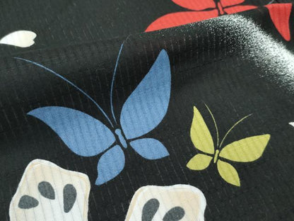 平和屋着物∴夏物　浴衣　舞蝶文　黒地　綿　逸品　CABF4784rv