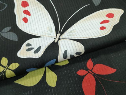 平和屋着物∴夏物　浴衣　舞蝶文　黒地　綿　逸品　CABF4784rv