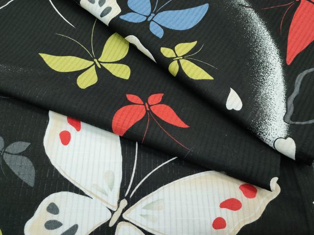 平和屋着物∴夏物　浴衣　舞蝶文　黒地　綿　逸品　CABF4784rv