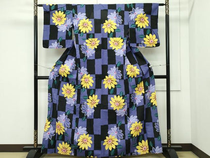 平和屋着物∴夏物　浴衣　綿紅梅　市松草花文　綿　逸品　CABF4787rv