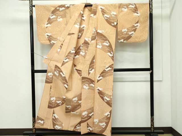 平和屋着物∴夏物　浴衣　跳び兎　綿　逸品　CABF4788rv