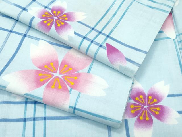 平和屋着物∴夏物　浴衣　格子舞花文　綿　逸品　CABF4789rv
