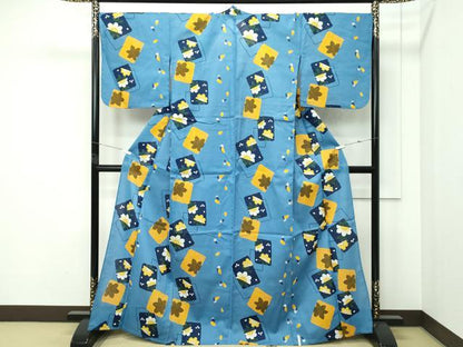 平和屋着物∴夏物　浴衣　綿紅梅　色紙花文　綿　逸品　CABF4790rv