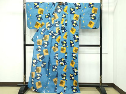 平和屋着物∴夏物　浴衣　綿紅梅　色紙花文　綿　逸品　CABF4790rv