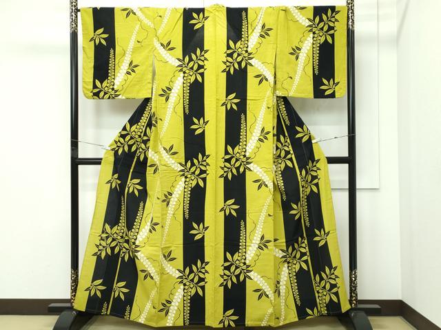 平和屋着物∴夏物　浴衣　藤花房　間道　日本製　綿　逸品　CABF4791rv