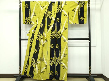 平和屋着物∴夏物　浴衣　藤花房　間道　日本製　綿　逸品　CABF4791rv