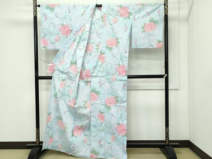 平和屋着物∴夏物　浴衣　紫陽花　舞花文　綿　逸品　CABF4792rv