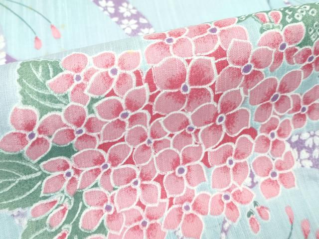 平和屋着物∴夏物　浴衣　紫陽花　舞花文　綿　逸品　CABF4792rv