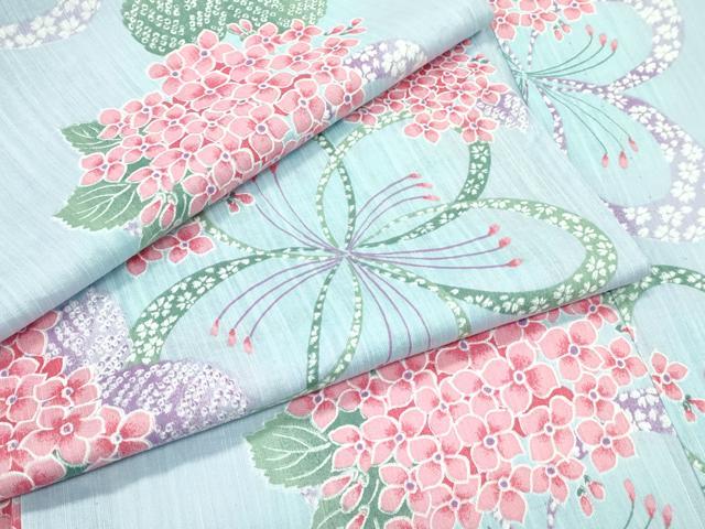 平和屋着物∴夏物　浴衣　紫陽花　舞花文　綿　逸品　CABF4792rv