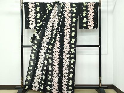 平和屋着物∴夏物　浴衣　舞花文　黒地　綿　逸品　CABF4793rv