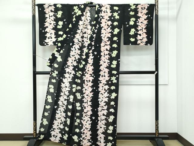 平和屋着物∴夏物　浴衣　舞花文　黒地　綿　逸品　CABF4793rv