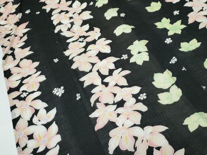 平和屋着物∴夏物　浴衣　舞花文　黒地　綿　逸品　CABF4793rv