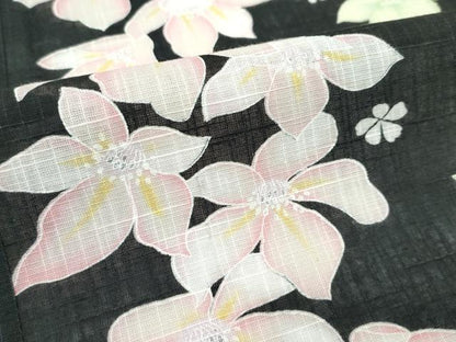 平和屋着物∴夏物　浴衣　舞花文　黒地　綿　逸品　CABF4793rv