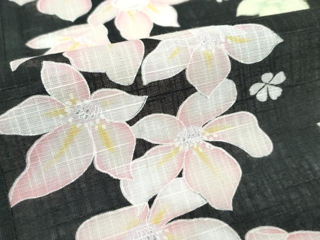 平和屋着物∴夏物　浴衣　舞花文　黒地　綿　逸品　CABF4793rv