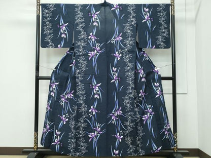 平和屋着物∴夏物　浴衣　トンボ　草花文　日本製　綿　逸品　CABF4794rv