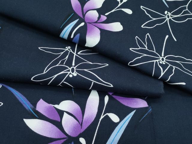 平和屋着物∴夏物　浴衣　トンボ　草花文　日本製　綿　逸品　CABF4794rv