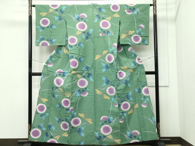 平和屋着物∴夏物　浴衣　トンボ　草花文　綿　逸品　CABF4796rv
