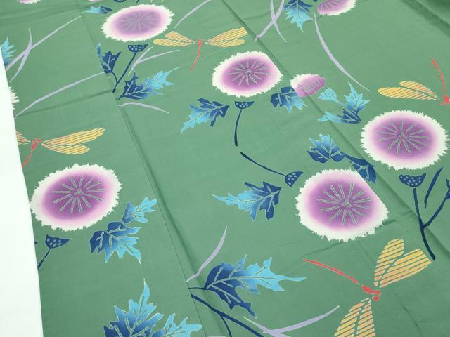 平和屋着物∴夏物　浴衣　トンボ　草花文　綿　逸品　CABF4796rv
