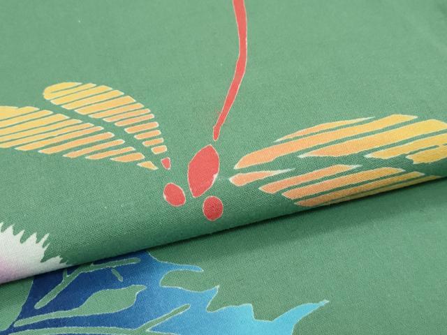 平和屋着物∴夏物　浴衣　トンボ　草花文　綿　逸品　CABF4796rv