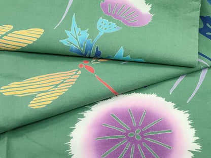 平和屋着物∴夏物　浴衣　トンボ　草花文　綿　逸品　CABF4796rv
