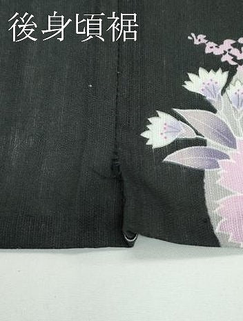 平和屋着物∴夏物　浴衣　草花丸文　黒地　綿　逸品　CABF4797rv