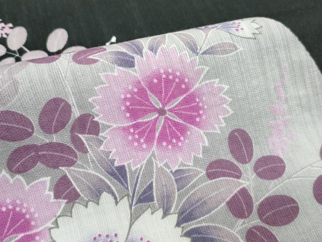 平和屋着物∴夏物　浴衣　草花丸文　黒地　綿　逸品　CABF4797rv