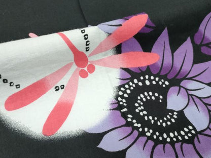 平和屋着物∴夏物　浴衣　トンボ　草花丸文　黒地　綿　逸品　CABF4798rv