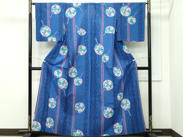 平和屋着物∴夏物　浴衣　団扇　トンボ　日本製　綿　逸品　CABF4799rv