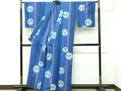 平和屋着物∴夏物　浴衣　団扇　トンボ　日本製　綿　逸品　CABF4799rv