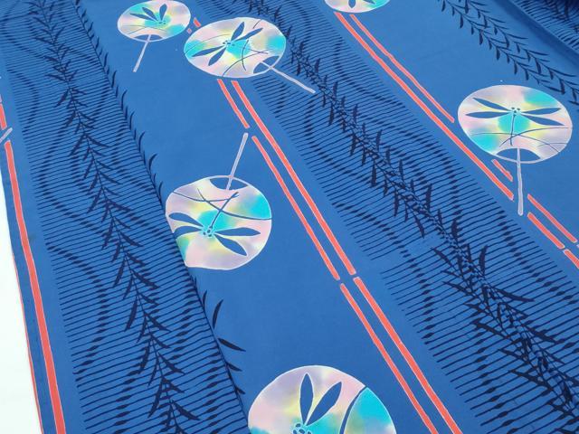 平和屋着物∴夏物　浴衣　団扇　トンボ　日本製　綿　逸品　CABF4799rv