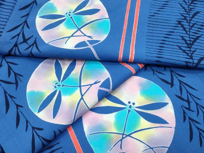 平和屋着物∴夏物　浴衣　団扇　トンボ　日本製　綿　逸品　CABF4799rv