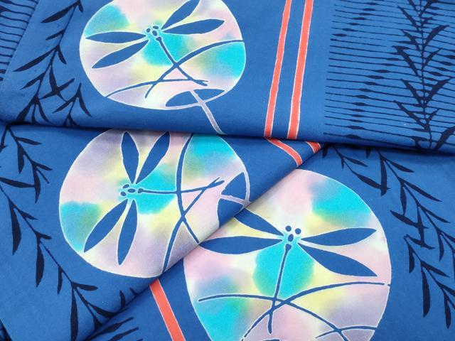 平和屋着物∴夏物　浴衣　団扇　トンボ　日本製　綿　逸品　CABF4799rv