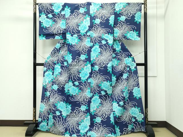 平和屋着物∴夏物　浴衣　牡丹　乱菊　綿　逸品　CABF4800rv
