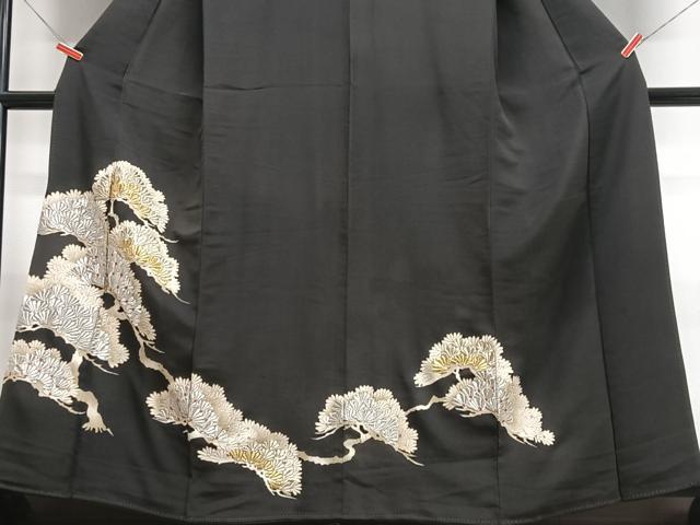 平和屋着物■豪華黒留袖　刺繍　枝松文　金銀彩　正絹　逸品　CABF4811xe