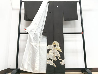 平和屋着物■豪華黒留袖　刺繍　枝松文　金銀彩　正絹　逸品　CABF4811xe