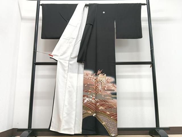 平和屋着物■豪華黒留袖　御所車立波花文　暈し染め　金彩　正絹　逸品　CABF4822xe