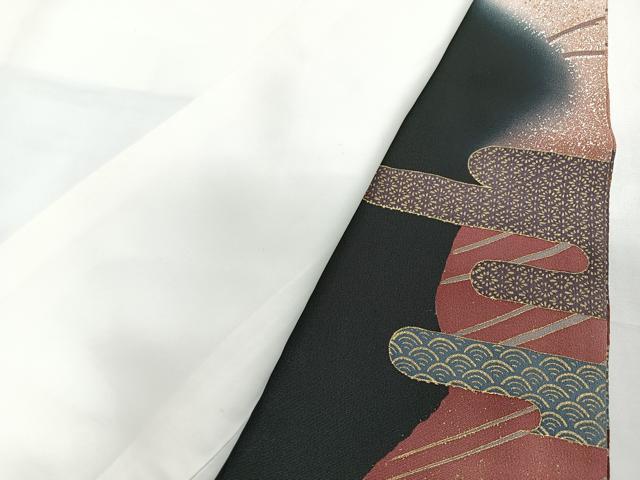 平和屋着物■豪華黒留袖　御所車立波花文　暈し染め　金彩　正絹　逸品　CABF4822xe