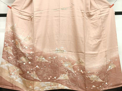 平和屋着物■豪華色留袖　扇面立波花文　暈し染め　金彩　正絹　逸品　CABF4828xe