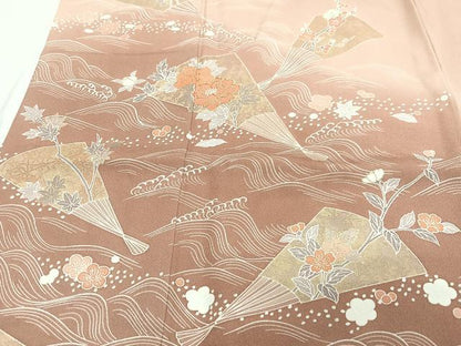 平和屋着物■豪華色留袖　扇面立波花文　暈し染め　金彩　正絹　逸品　CABF4828xe