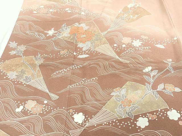 平和屋着物■豪華色留袖　扇面立波花文　暈し染め　金彩　正絹　逸品　CABF4828xe