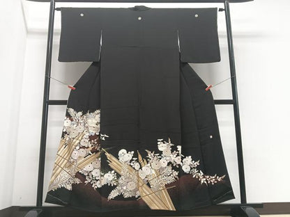 平和屋着物■豪華黒留袖　作家物　草花文　金彩　正絹　逸品　CABF4831xe