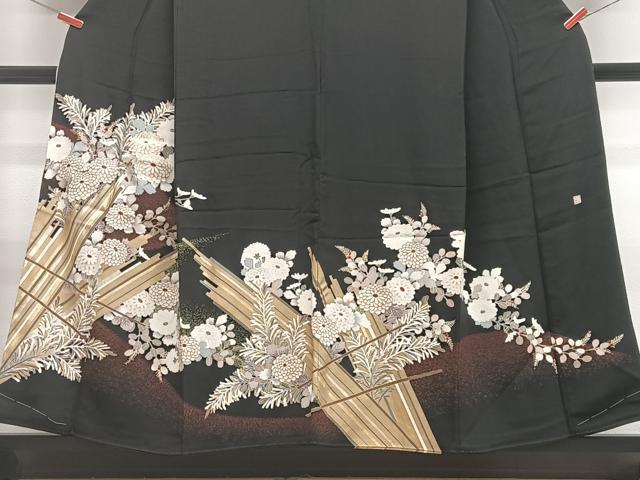 平和屋着物●豪華黒留袖　友禅　作家物　草花文　正絹　逸品　DABB0749ud 平和屋着物○豪華黒留袖 友禅 作家物 草花文 正絹 逸品 DABB0749ud