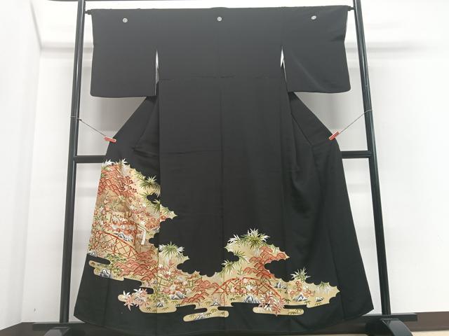 平和屋着物■豪華黒留袖 風景松文 金彩 正絹 逸品 CABF4841xe