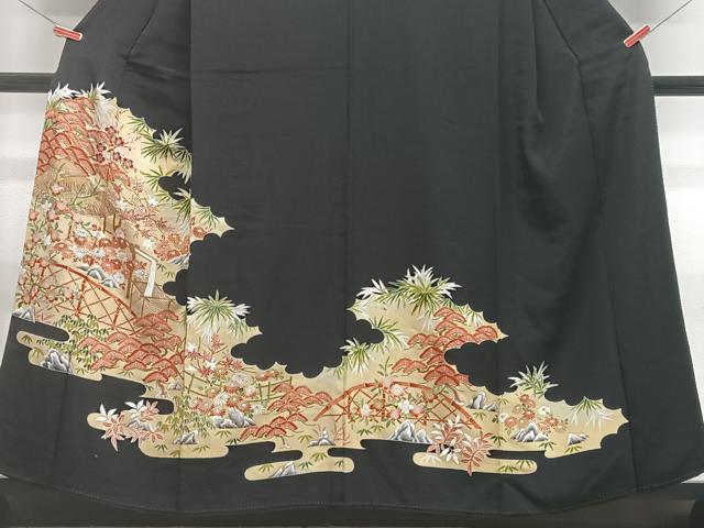 平和屋着物■豪華黒留袖 風景松文 金彩 正絹 逸品 CABF4841xe