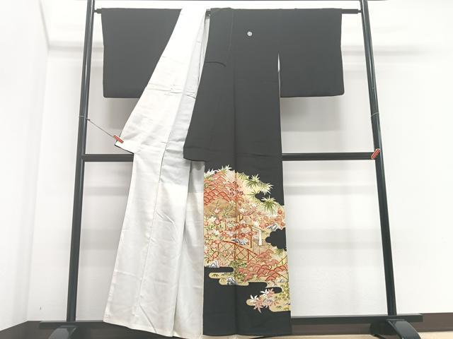 平和屋着物■豪華黒留袖 風景松文 金彩 正絹 逸品 CABF4841xe
